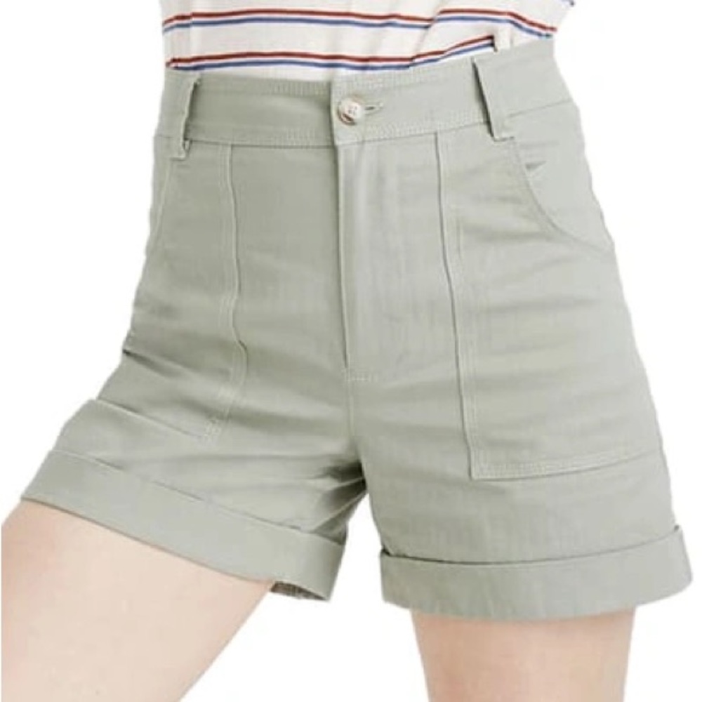 Madewell High Waist Cuffed Canvas Shorts in green